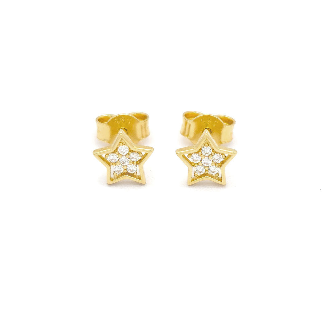 14k CZ Star with Border Stud Earrings